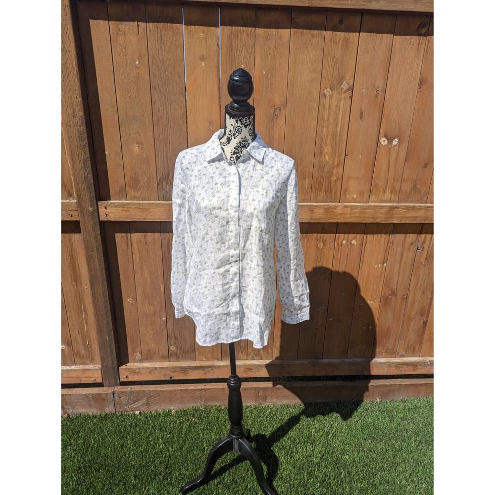 Long Sleeve Summer Button-up Top Palm Trees CORE Life Linen Small SM S - Picture 2 of 8